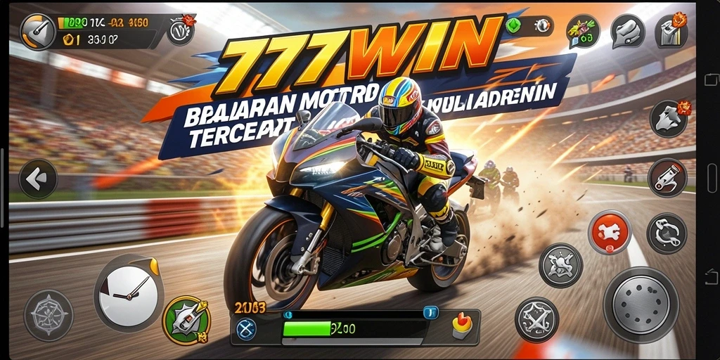 Screenshot 777WIN menunjukkan balapan motor yang intens dan mendebarkan.