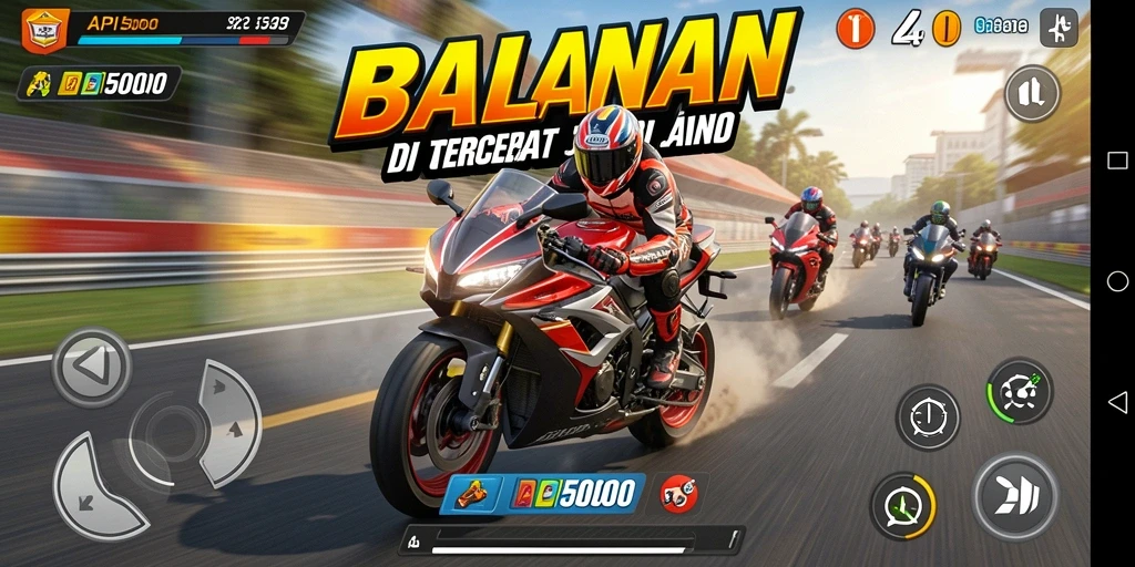 Screenshot menampilkan momen mendebarkan dari balapan motor.
