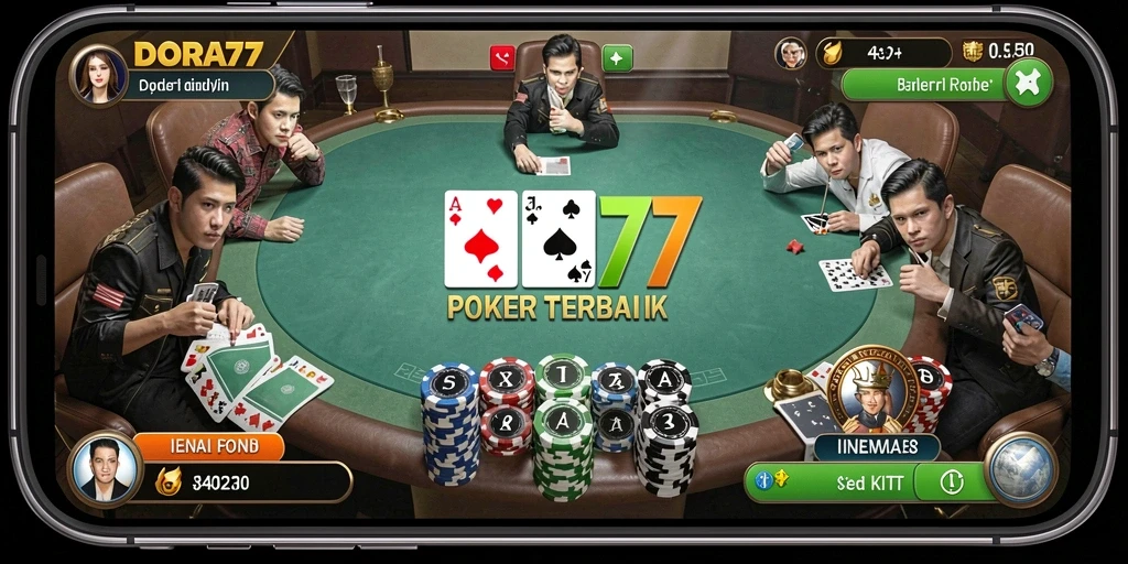 Screenshot gameplay DORA77 menunjukkan pemain menikmati permainan Poker.