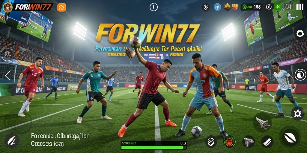 Tampilan gameplay seru dalam FORWIN77 yang menampilkan aksi olahraga.