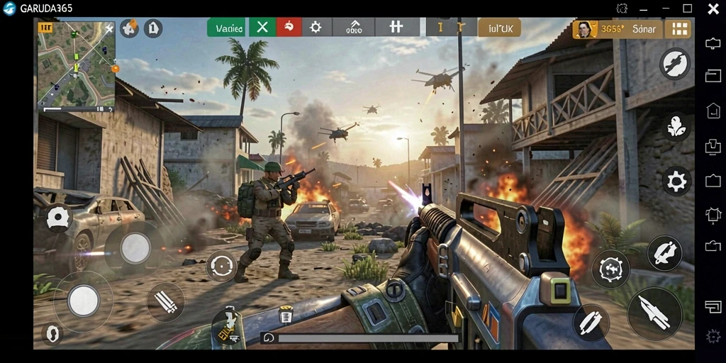Tampilan dinamis dari gameplay GARUDA365 dalam aksi TPS.