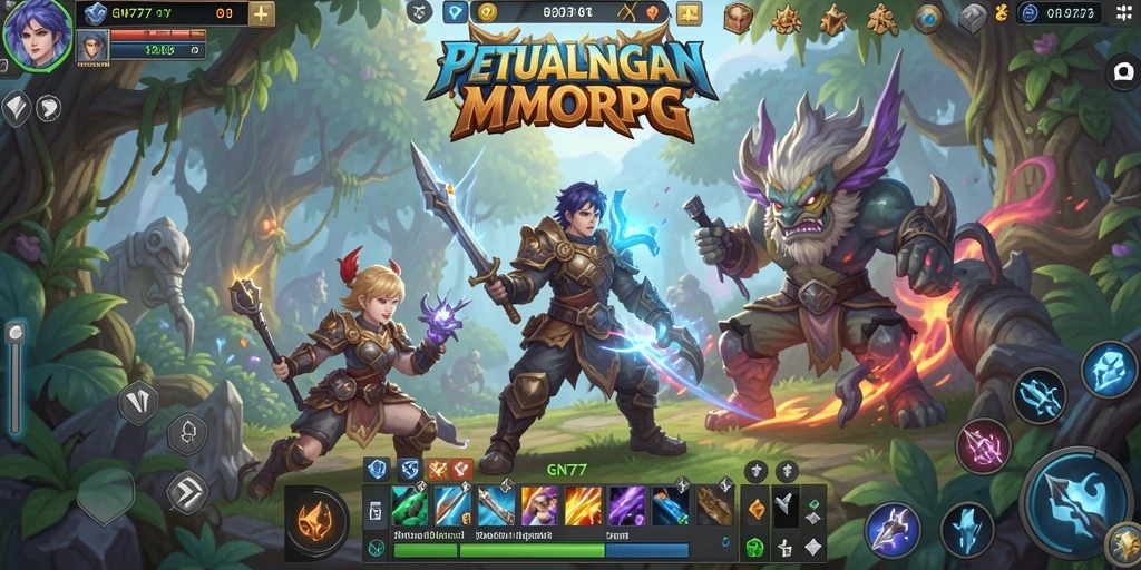 Tangkapan layar gameplay GN777 yang menunjukkan aksi MMORPG yang mendebarkan.
