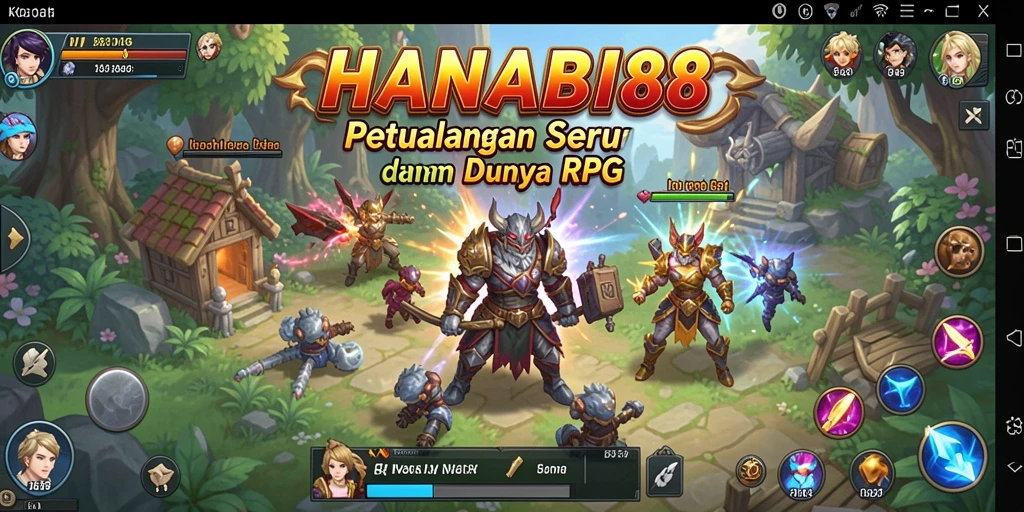 Tangkapan layar gameplay HANABI88 menampilkan pertempuran seru dan karakter yang beragam.