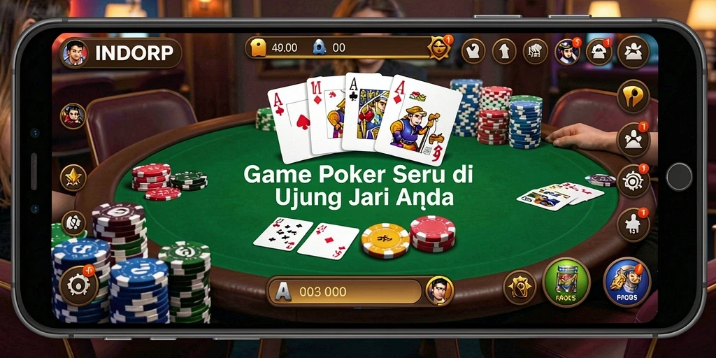 Screenshot gameplay INDORP menampilkan aksi poker yang mendebarkan.