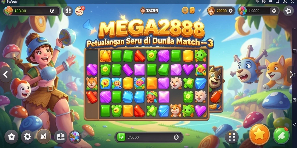 Tampilan grafik menarik dari game MEGA288 dengan gameplay Match-3.