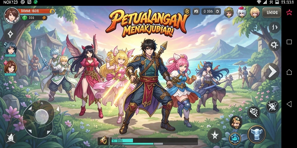 Tampilan seru gameplay NOX123 dengan karakter anime ikonik.