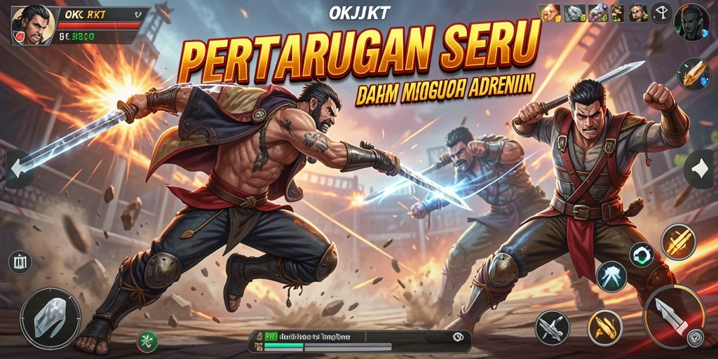 Gameplay OKJKT menunjukkan aksi pertarungan yang mendebarkan dan seru.