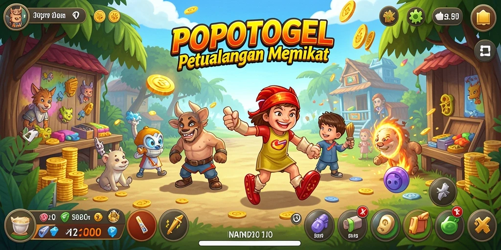Tangkapan layar utama dari gameplay POPOTOGEL yang menampilkan karakter-karekter anime.