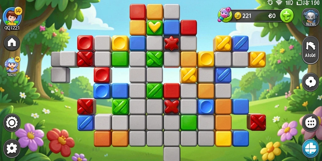 Tangkapan layar gameplay QQ1221 menampilkan tantangan puzzle yang menarik.