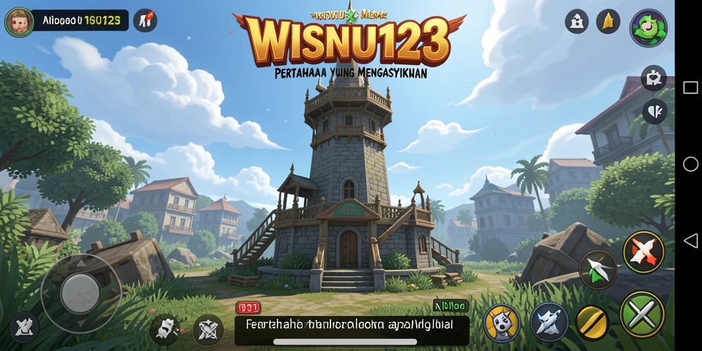 Tangkapan layar <strong>WISNU123</strong> menunjukkan aksi menara mempertahankan wilayah dari serangan musuh.