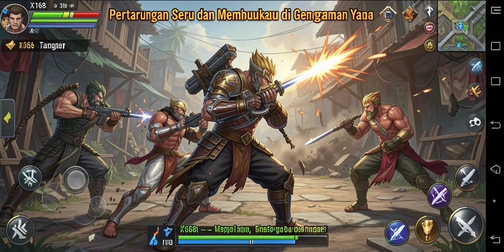 Tampilan pertarungan seru dengan karakter unik di X168.