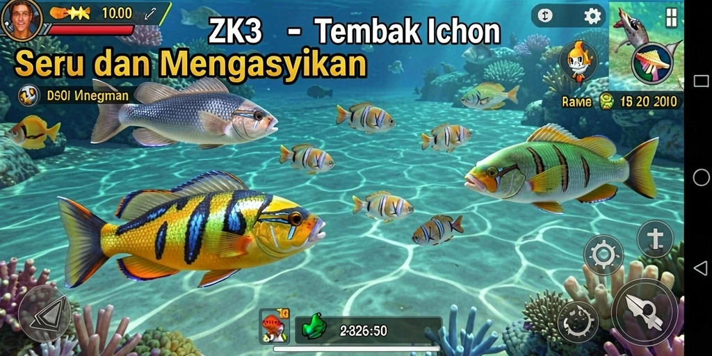Screenshot gameplay ZK3 yang penuh aksi tembak ikan.